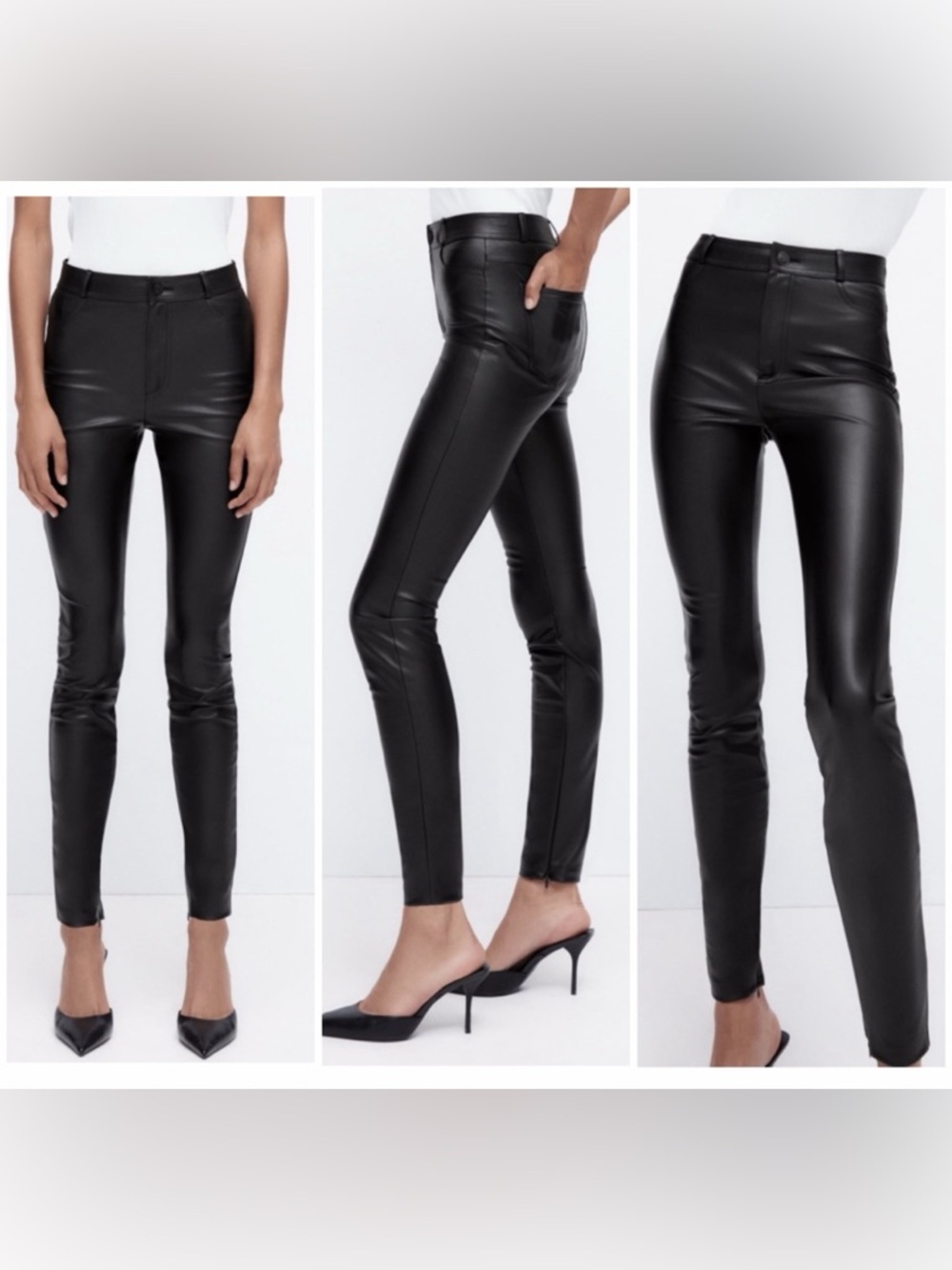 ZARA BLACK FAUX LEATHER Legging HI-RISE Pants Ankle Zipper Sz M NWT